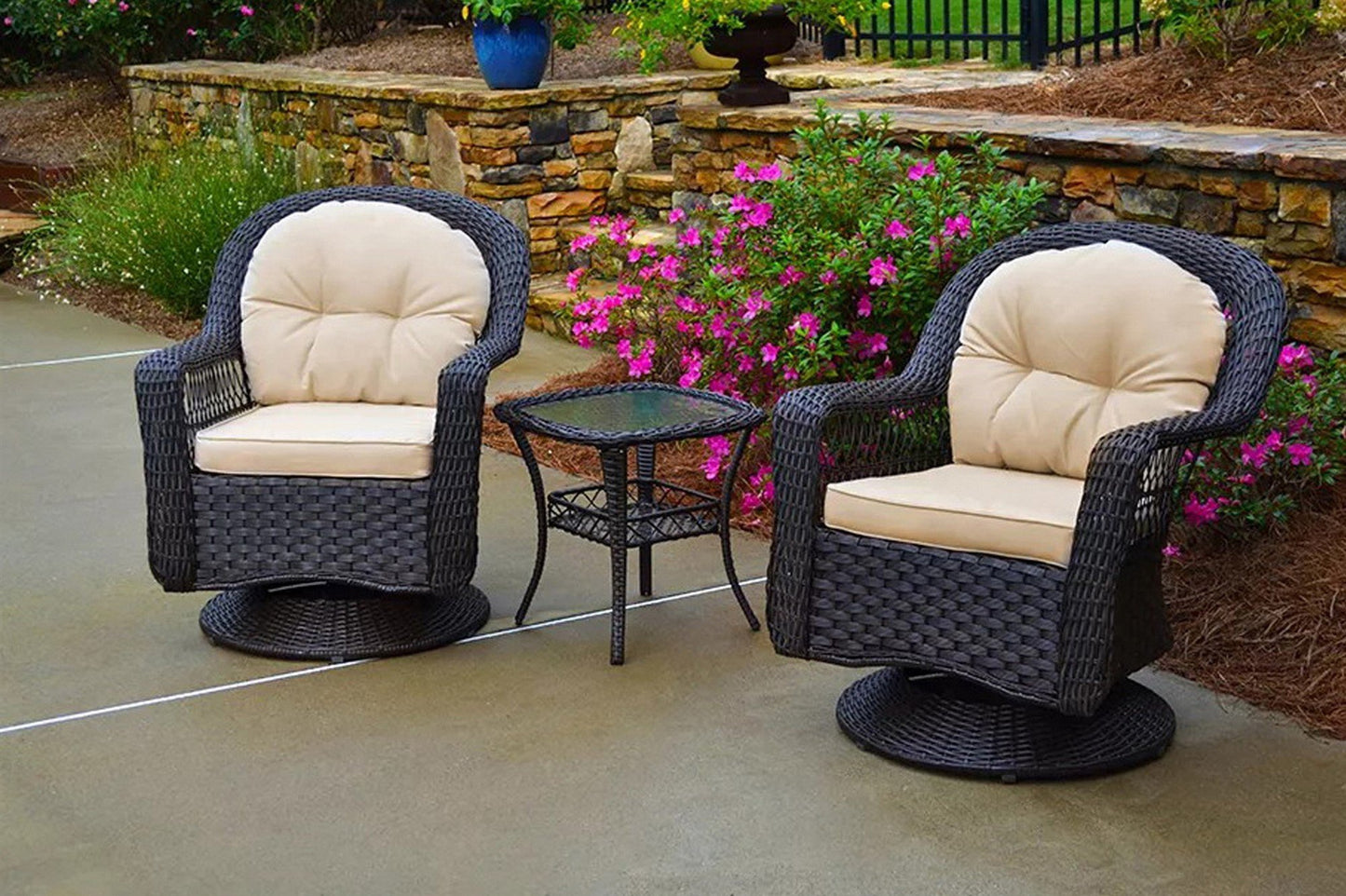 Outdoor 3-Pc. Brown Swivel Gliding Bistro Set