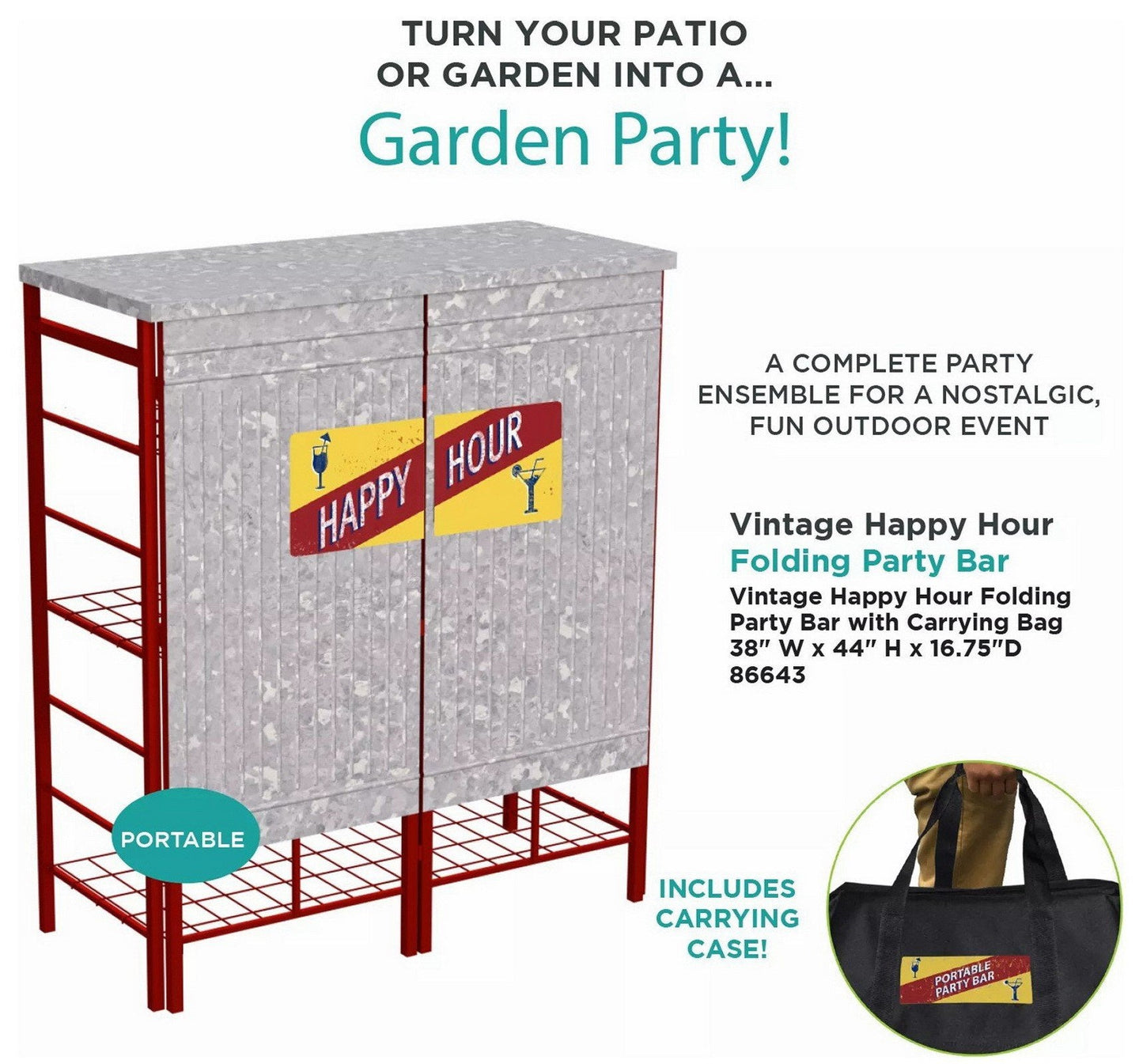 Panacea Steel Outdoor Portable Happy Hour Folding Party Bar With Carrying Case
