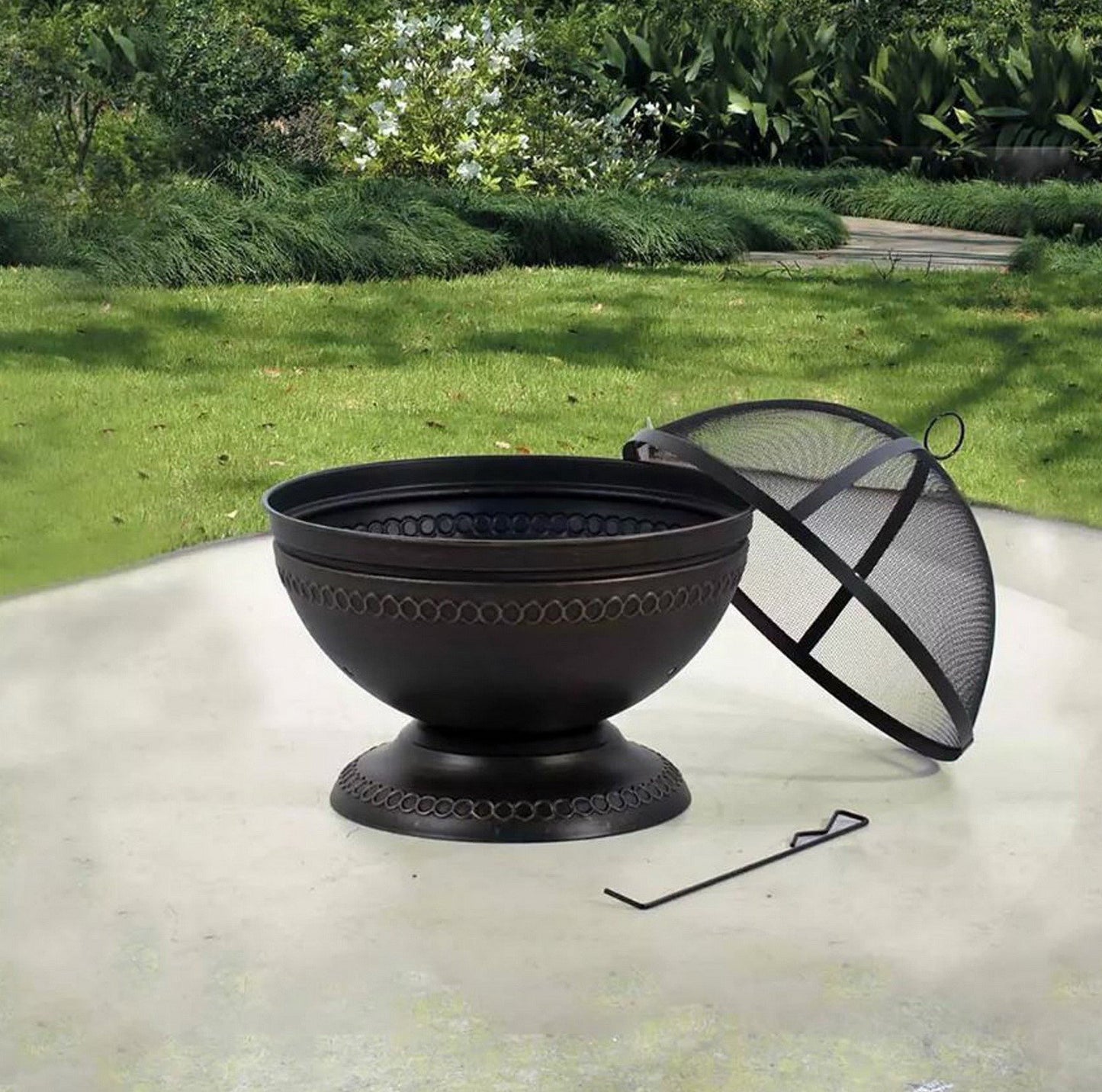 Deckmate Outdoor Steel Round Fire Pit With Mesh Spark Guard