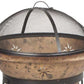 29" Round Fire Pit Bowl Copper Finish Wood Firepit Sun Cut-Outs Screen Log Grate