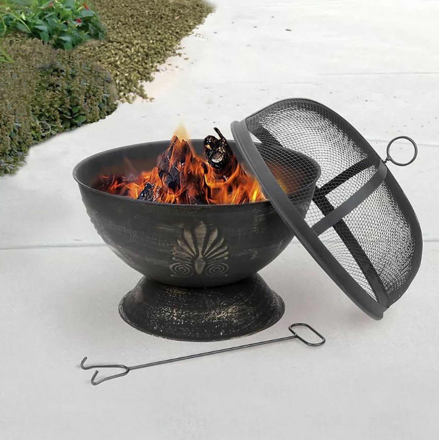 Outdoor Round Black Steel Wood Burning Fire Pit