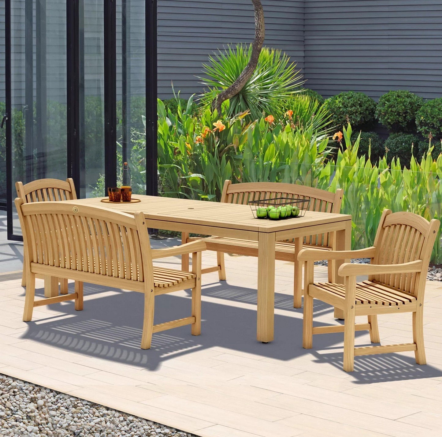 5-Pc Outdoor Natural Teak Wood Dining Set