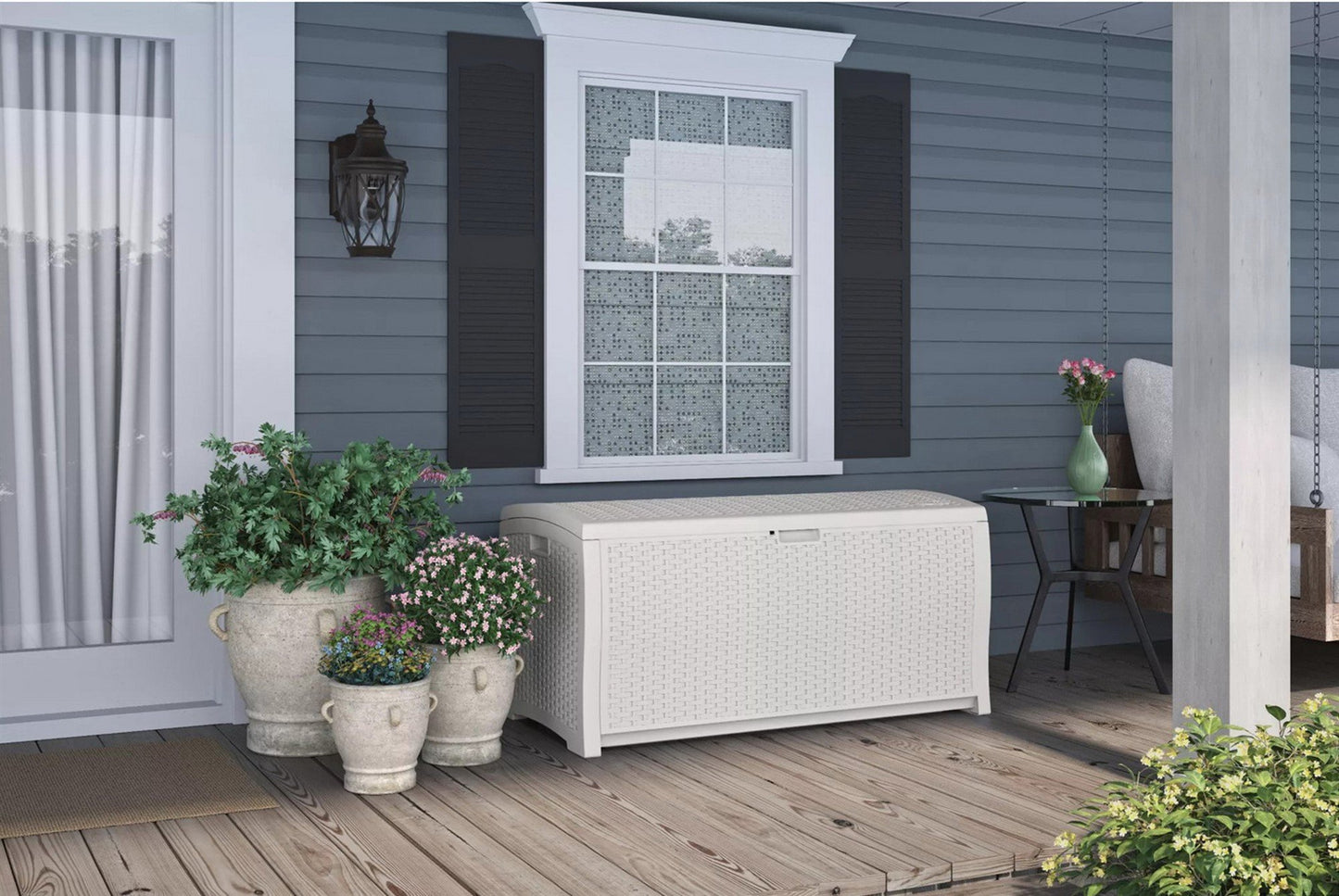 Suncast White 99 Gal. Outdoor All Weather Resin Wicker Deck Box