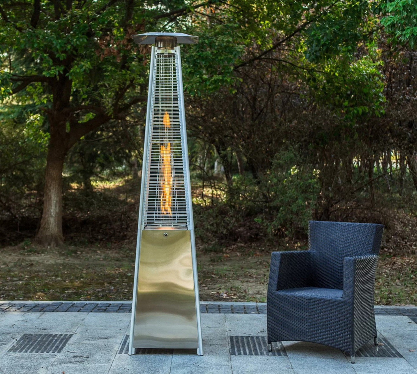 Stainless Steel 7' Pyramid Flame Outdoor Patio Heater Propane 42,000 BTU