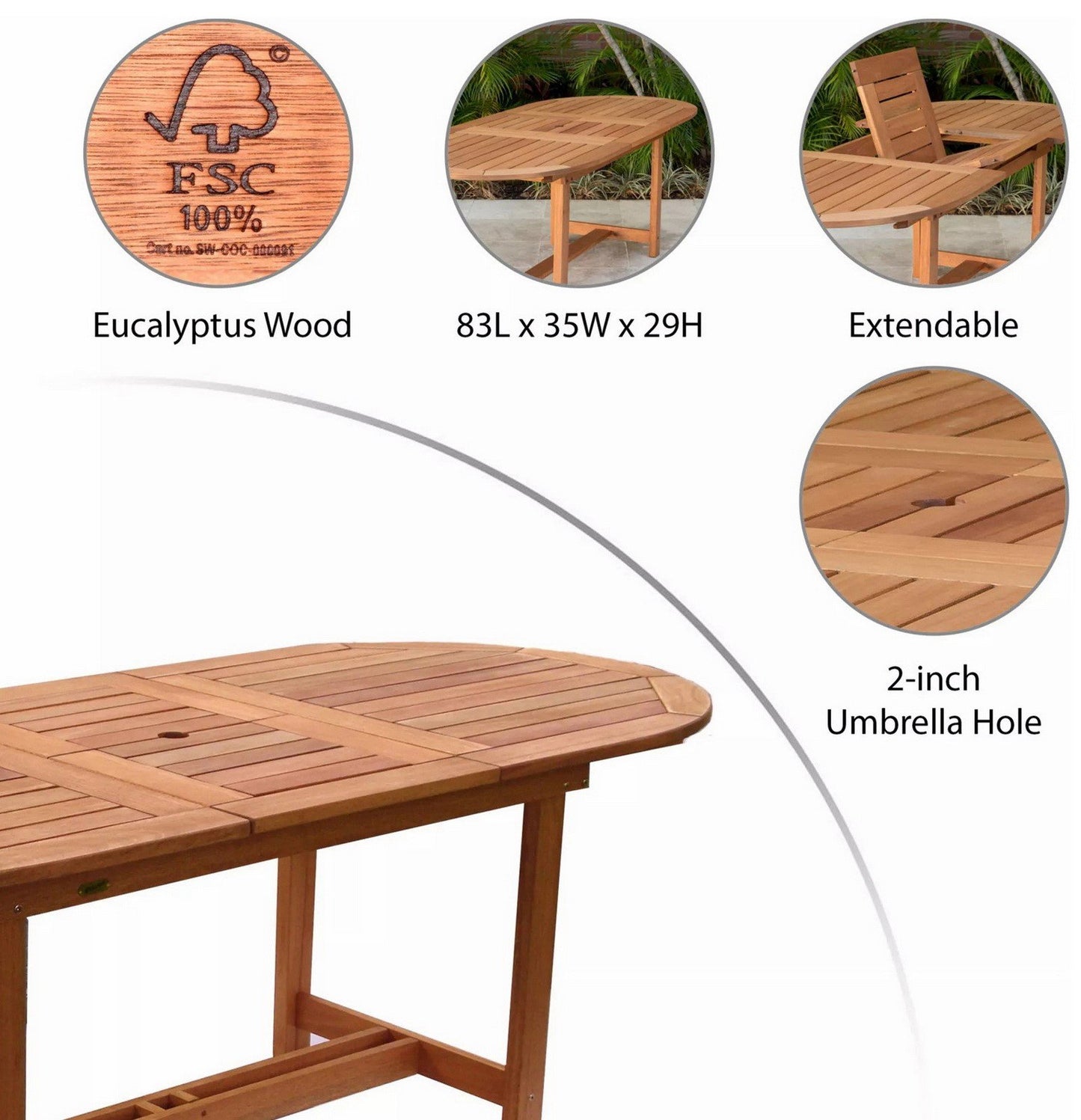 7-Pc Outdoor Patio Round Eucalyptus Wood Dining Set