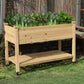 Wooden Raised Garden Bed with Lockable Wheels and Liner