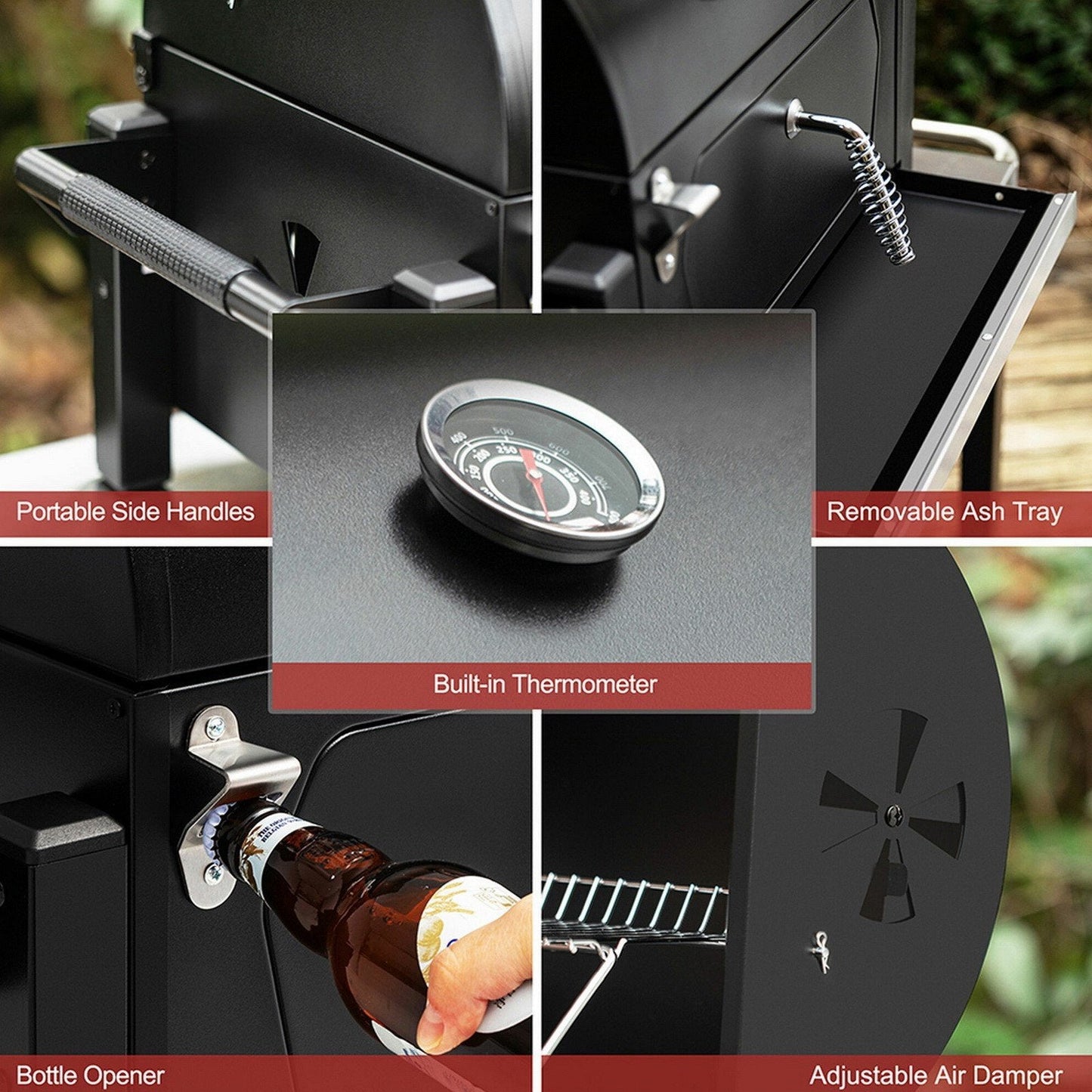 Portable Tabletop Charcoal BBQ Grill Camping Built In Bottl Opener