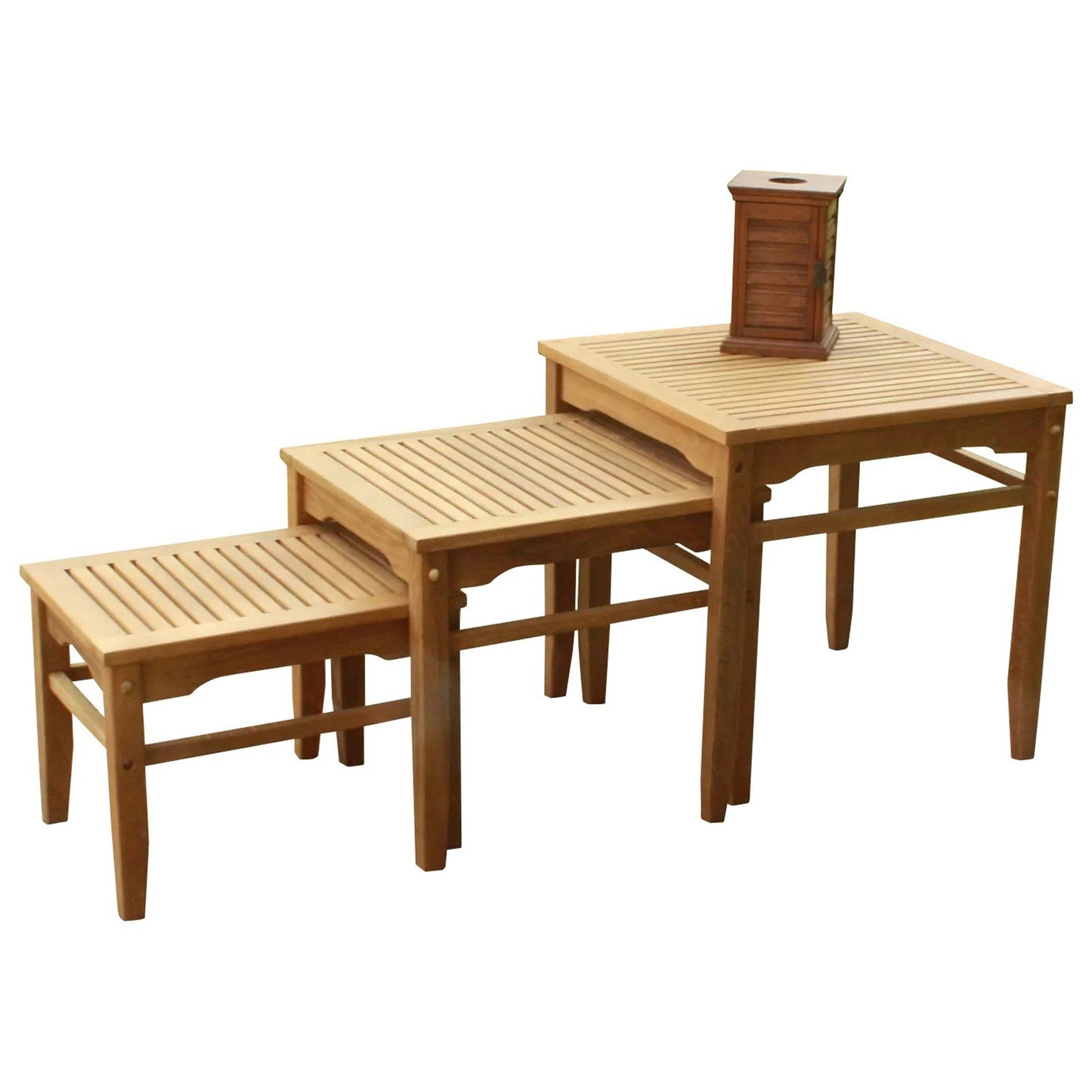 3-Piece Outdoor Teak Wood Nesting Side Table Set