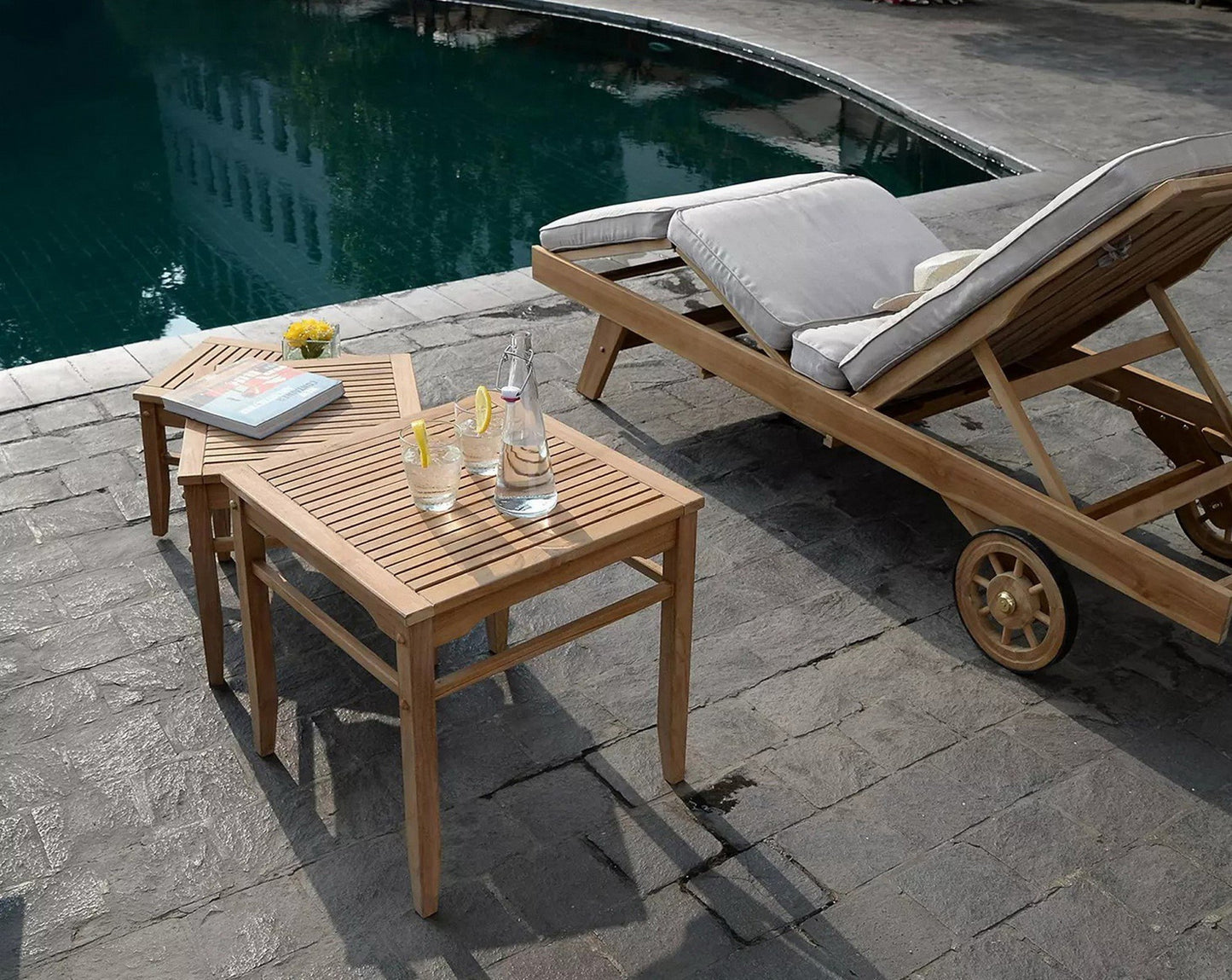 3-Piece Outdoor Teak Wood Nesting Side Table Set