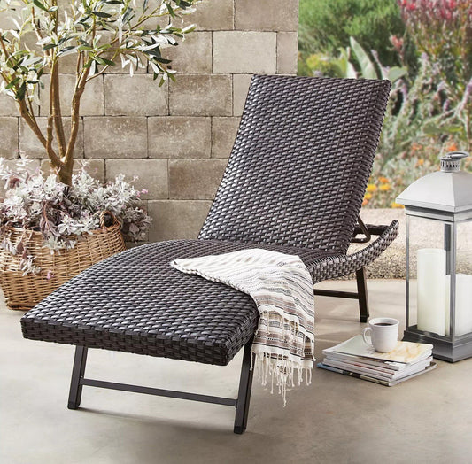 Two Outdoor All Weather Padded Wicker Chaise Lounge Chairs Adjustable Back Patio Pool Deck Seating