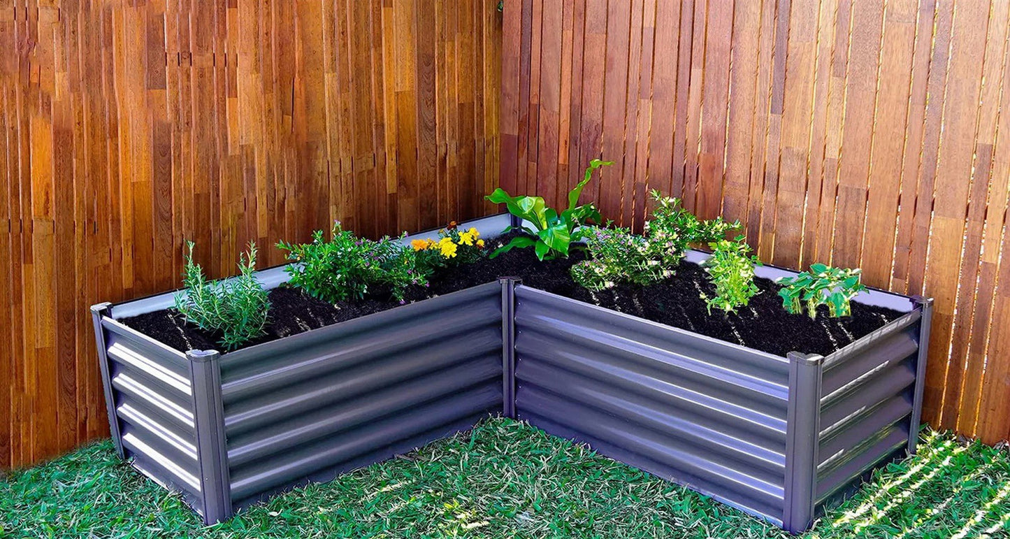 L-Shaped Raised Galvanized Steel Garden Bed