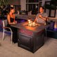 Outdoor Rustic Faux Wood Mantel Steel LP Gas Fire Pit and Dining Table