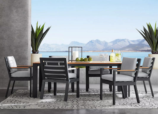 Vista 7-Piece Outdoor Metal Modern Dining Set With Cushions