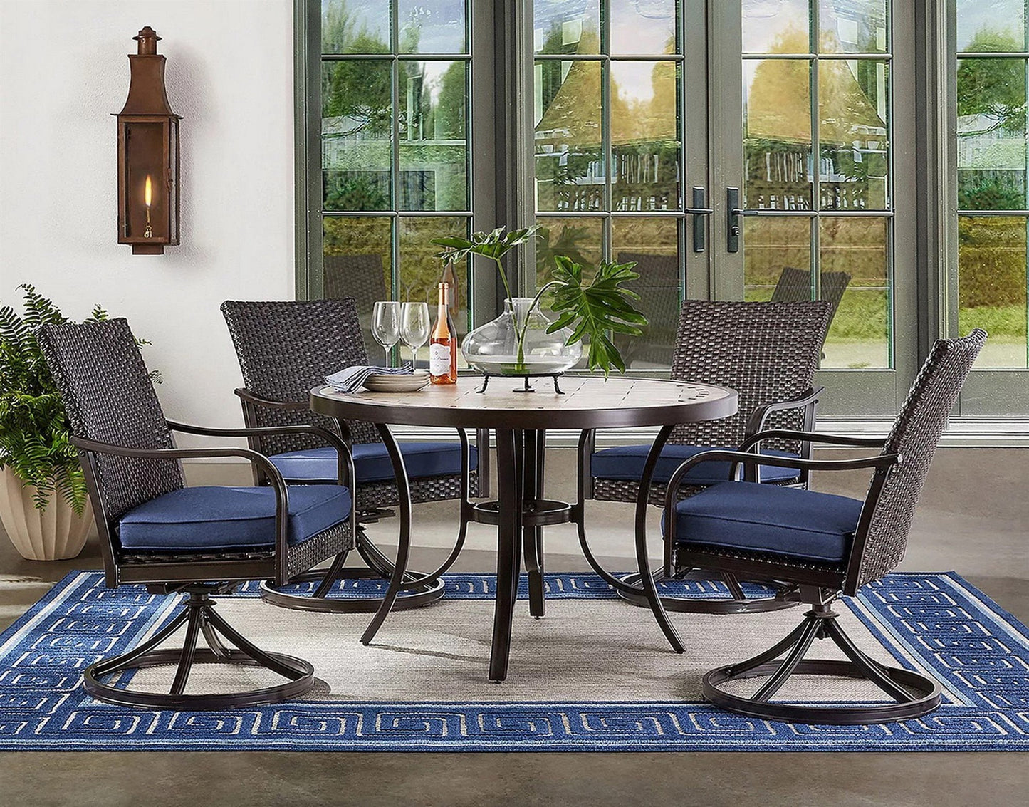 Agio Heritage 5 Piece Outdoor Dining Set Indigo Blue Weather-Resistant Wicker