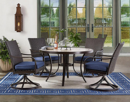 Agio Heritage 5 Piece Outdoor Dining Set Indigo Blue Weather-Resistant Wicker